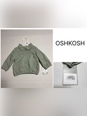 🆕OSHKOSH - 9M - NWT - INFANT GIRLS GREEN ZIP UP EYELET WOVEN JACKET / COAT